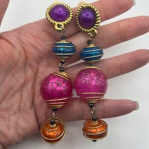 Vintage 1980s Statement Dangle Earrings‎ – Colorful Orb Beads, Bold Runway Style